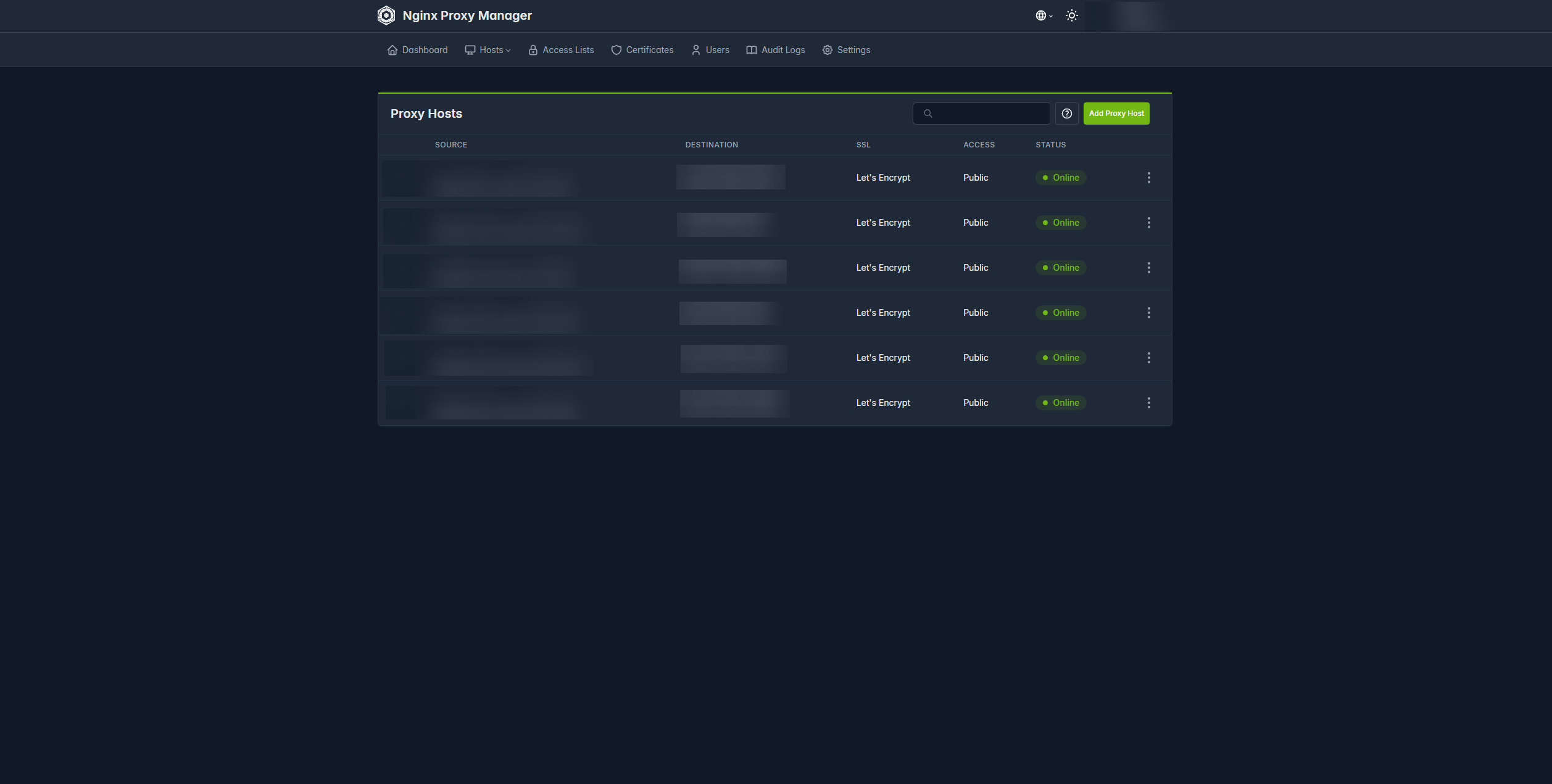 Aperçu Nginx Proxy Manager